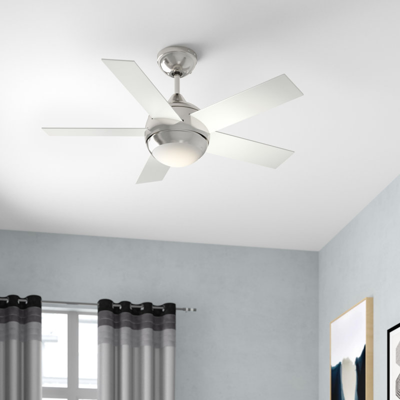 112cm Ceiling Fan with Light Kit, White/Pine