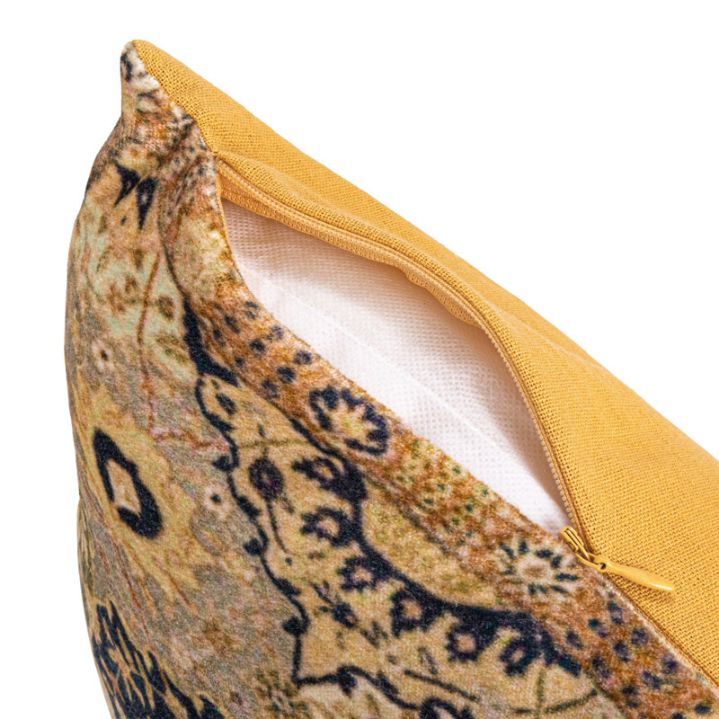 Multicolor Cotton Velvet Square Pillow with Printed Design, 20"