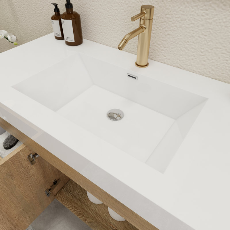 41.9" Wall-Mounted Single Bathroom Vanity Set, Oak