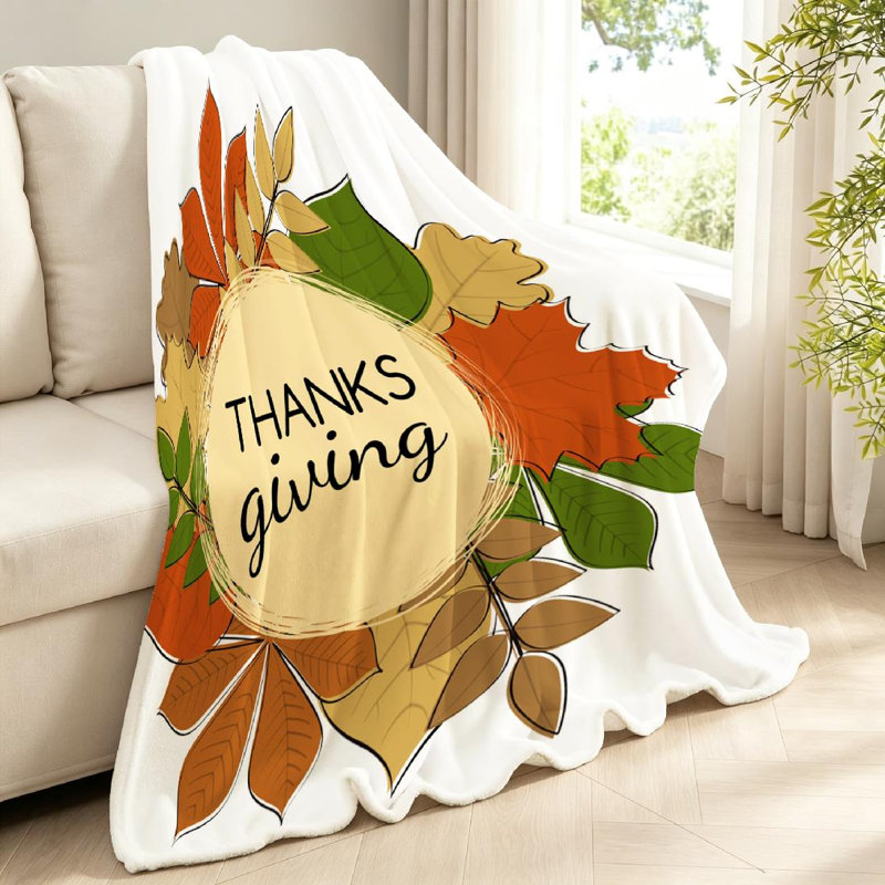 Jeté en molleton orange ultra doux, impression d'un seul côté Happy Thanksgiving Day, Jeté 40 po x 50 po