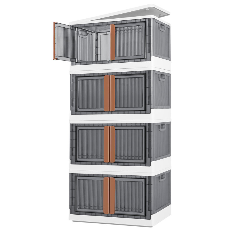 4 Pack Plastic Collapsible Storage Bins with Door and Wheels, Stackable Organizer with Lid and Handle, 80