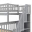 Structure de lit superposé d'escalier en pin gris ton gris avec conception divisée convertible et rangement latéral intégré, simple sur double