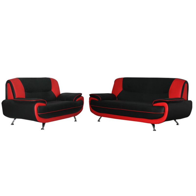 Hartle 2 - Piece Faux Leather Living Room Set, Black/Red