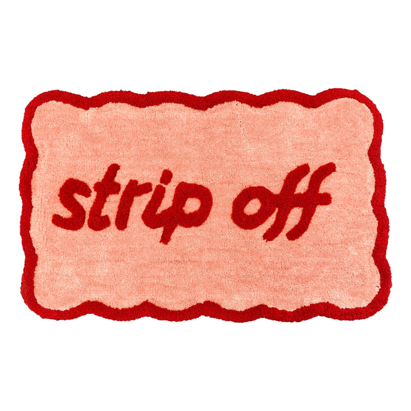 Strip Off Slogan Scalloped Bath Mat, Red