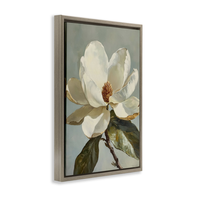 Cadre flottant floral Blagnoled White Magnolia, design par Petal Prints Design, H 25 po x l 17 po
