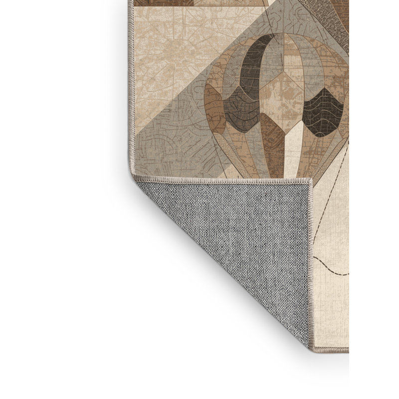 Machine Washable Vehicles And Transportation Hot Air Balloon Bohemian Patchwork Rug in Beige – Beige Binding, 2x3