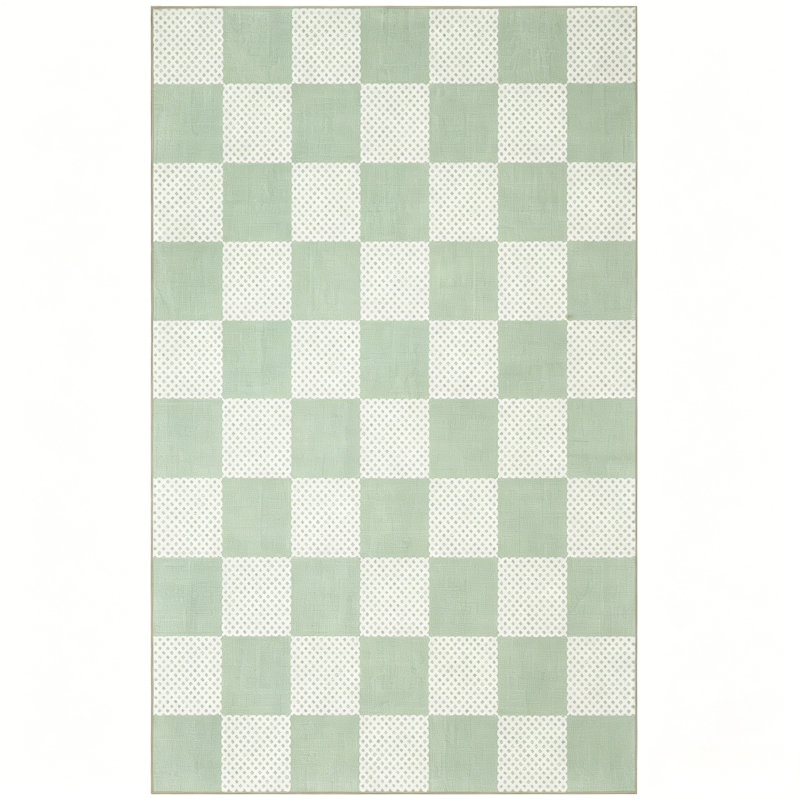 Modern Retro Checkered Pattern Area Rug in Sage Green/Cream, Rectangle 5' x 7'