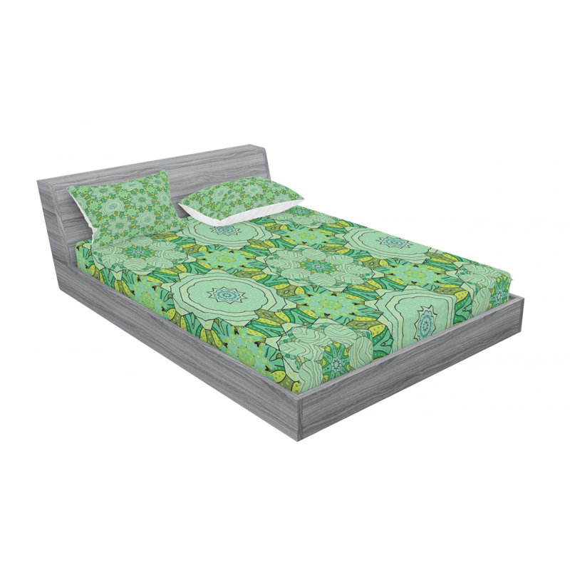 Mandala Microfiber Floral Sheet Set, Queen Sheet Set with Fitted Sheet