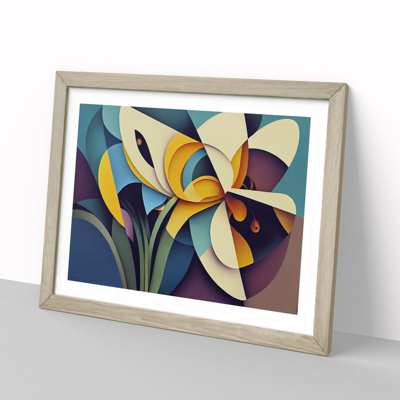 Abstract Iris Flower - Single Picture Frame Print, 46cm H x 64cm W x 2cm D, Oak
