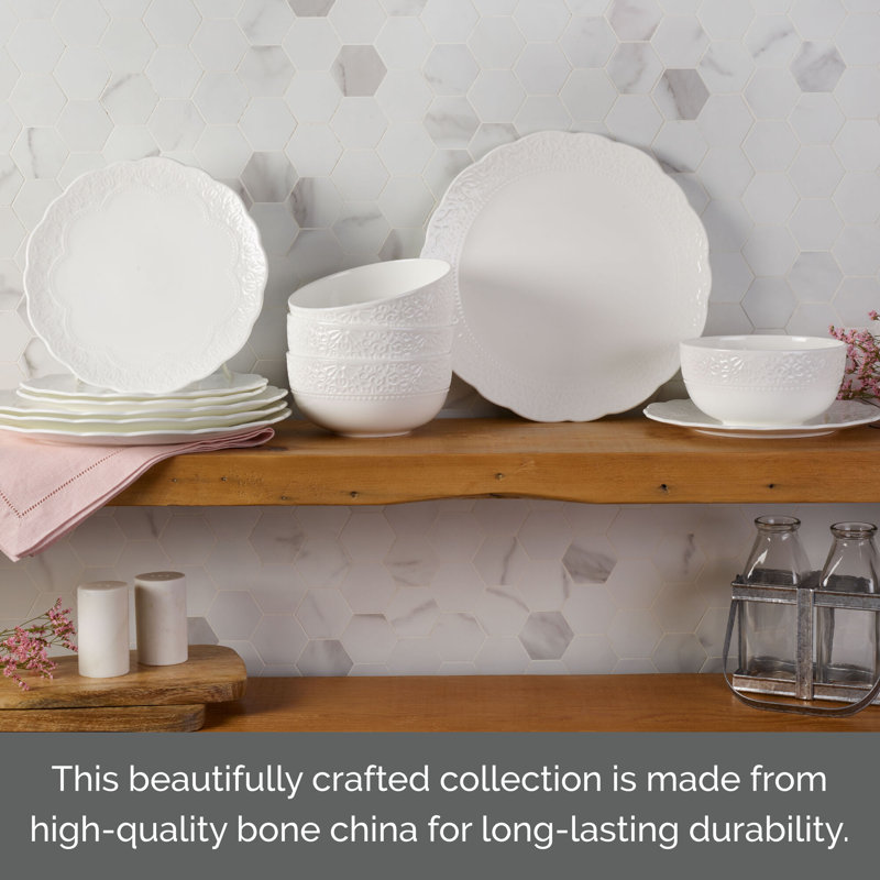 Abigail 12-Piece Lightweight Chip-Resistant Bone China Dinnerware Set, Service for 4