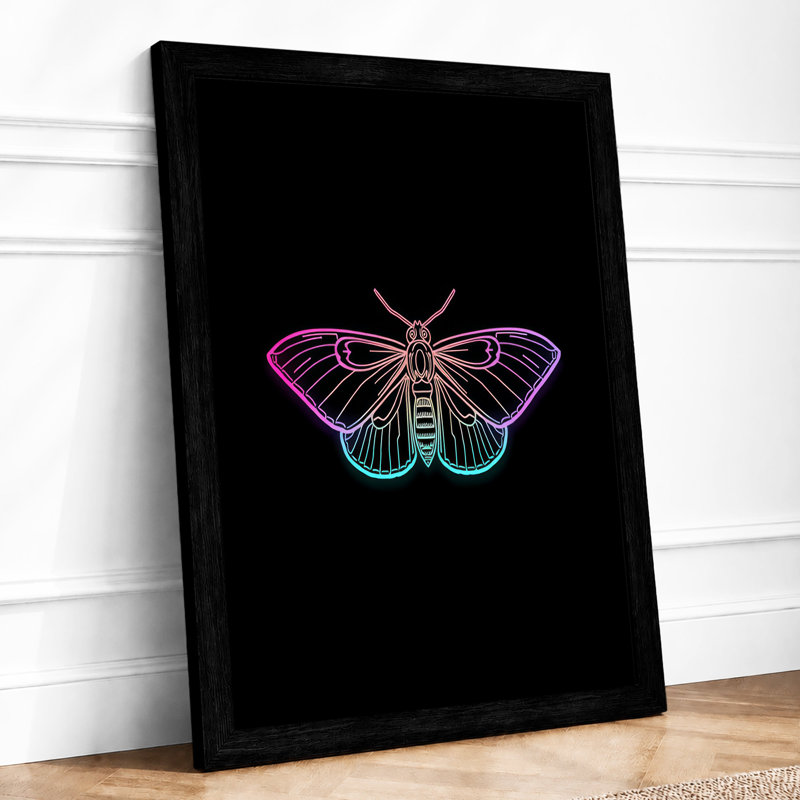 Neon Butterfly Modern - Print, A1 - 84.1 x 59.4 cm, Black