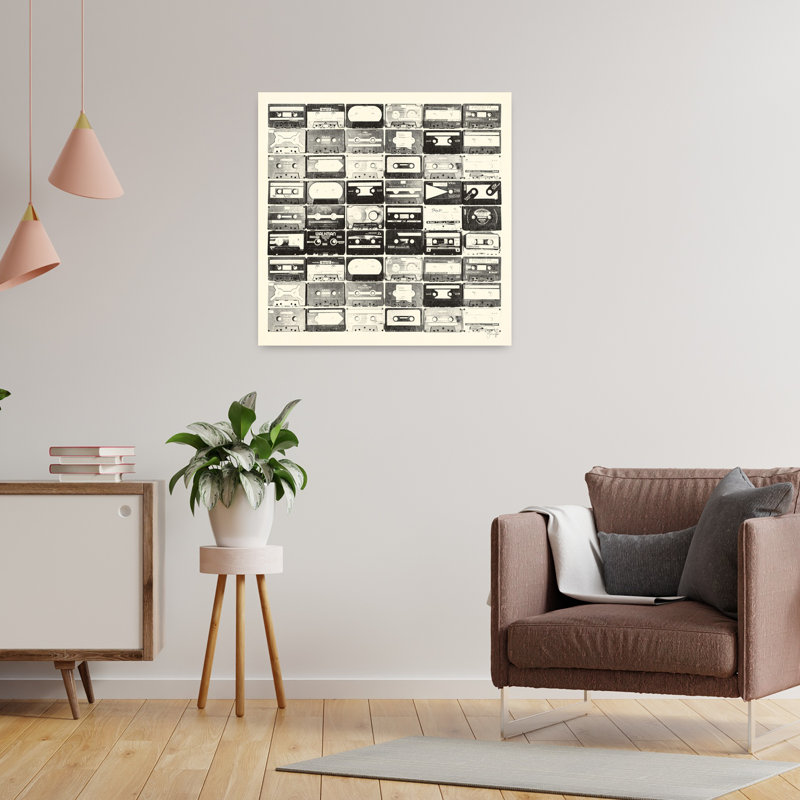 Retro Walkman For Days With Music Cassette Tapes Art, 24" H x 24" W