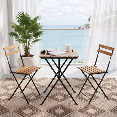 3 Piece Patio Acacia Wood Bistro Set