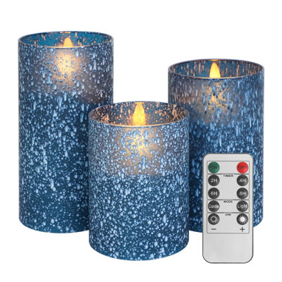 LED Indoor Blue Glass Flameless Candles with Remote & Timer