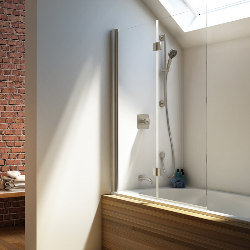 Porte de baignoire pivotante sans cadre à bascule l 90 ° - H 46 "x H 56" Flip, Nickel brossé