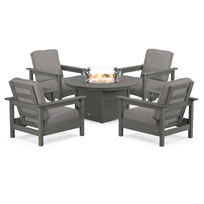 Club 5-Piece Conversation Set with Fire Pit Table, Gray Mist, Slate Gray