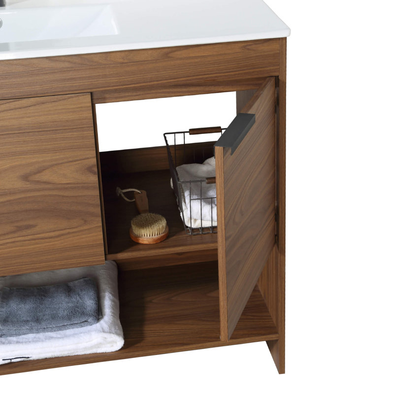 48'' Single Bathroom Vanity with Vitreous China Top, Walnut