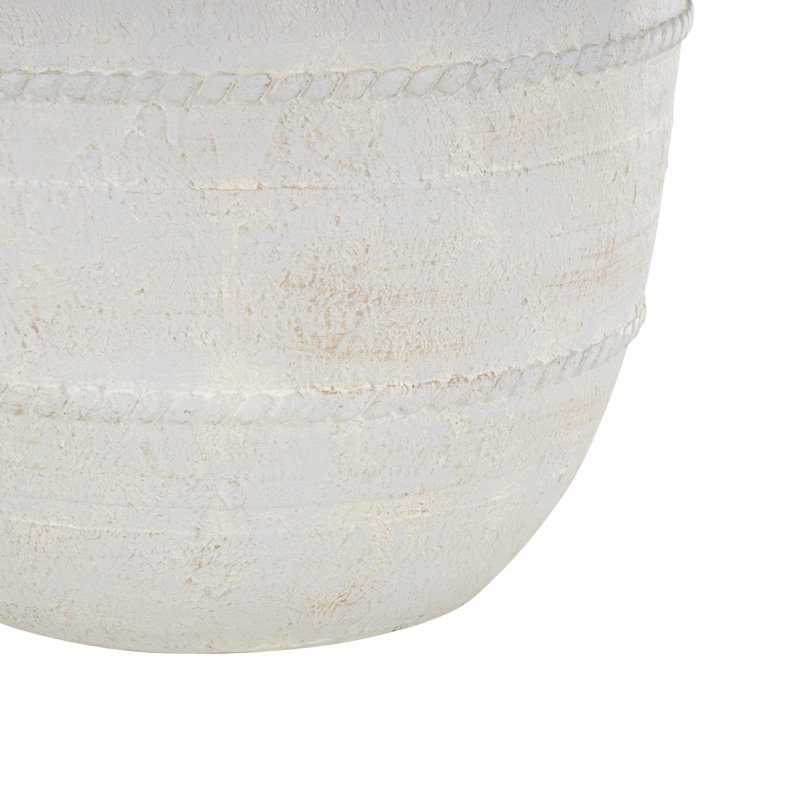  Magnesium Oxide Distressed Decorative Vase with Raised Braided Accents, Cream