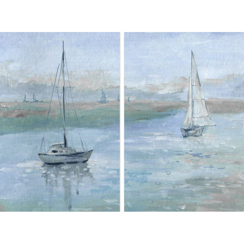 Yacht dans la mer Diptyque, H 12 po x l 8 po