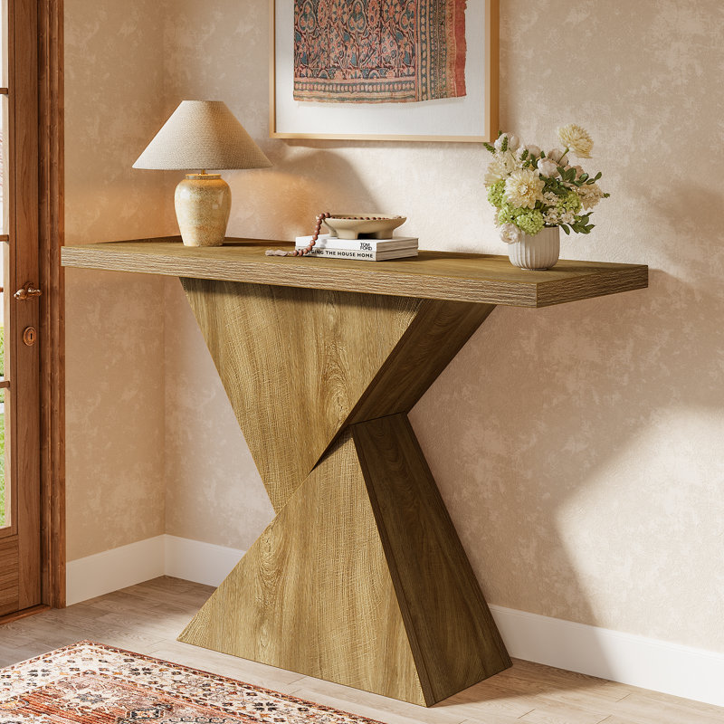 41.3-Inch Entry Console Table, Farmhouse Entryway Table with Geometric Base, Narrow Sofa Table Behind Couch