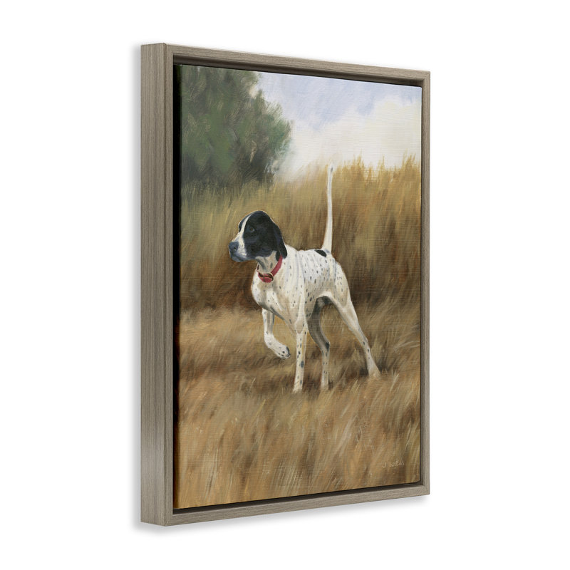 Pointer Dog in Field, Montalcino Elm Floater Frame, 17" H x 21" W