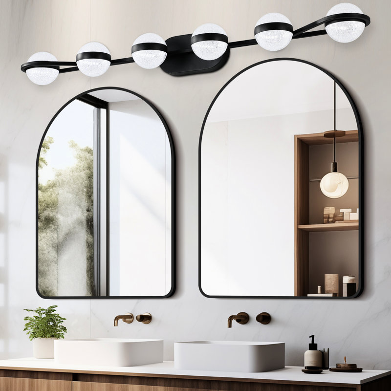 Luminaire de salle de bain noir - 4 ampoules à DEL avec abat-jour en verre givré, abat-jour mural pour miroir, 6