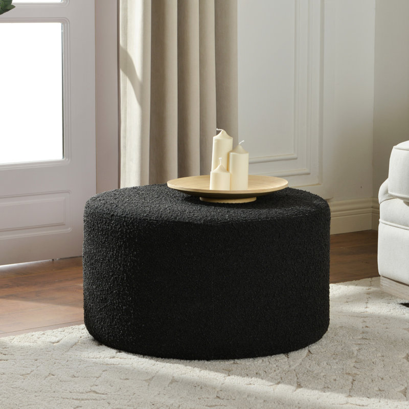 Brichelle 24'' Wide Modern Round Upholstered Ottoman, Black Polyester Blend