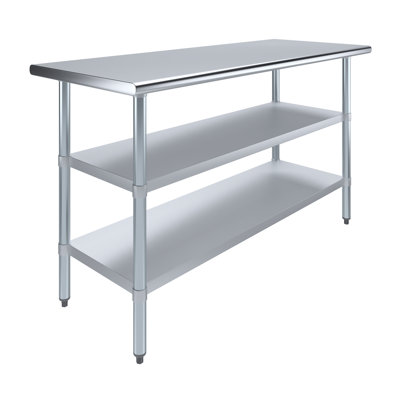 Table de travail en acier inoxydable avec deux tablettes
