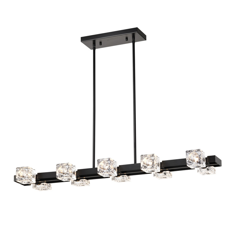 Lustre linéaire à 8 lumières avec détails en cristal - Luminaire suspendu réglable