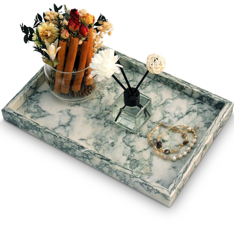 Christmas Natural Marble Bathroom Tray , Cyan Green Vanity Tray For Countertop Organization, Non-Ceramic Stone Tray For Jewelry Perfume Cosmetics