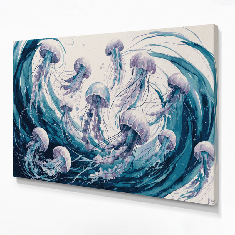 «Coastal Jellyfish Ballet», art mural sur toile, H 8 po x l 10 po