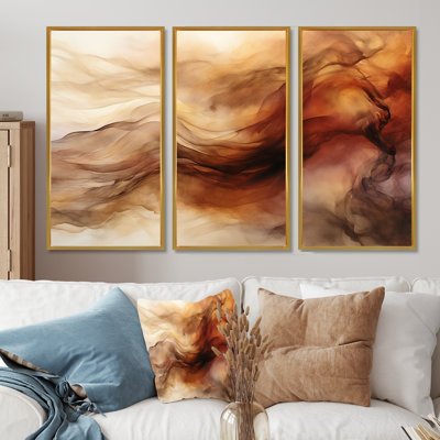 Maroon, obscurité, aquarelle, nuages - encre liquide, ensemble de décoration murale abstraite