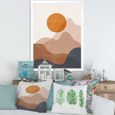 Abstrait lune rouge dans les montagnes aux tons de terre II - impression sur toile