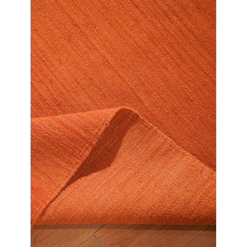 Alithea Hand Woven Flat Weave Kilim Wool Eco-Friendly Area Rugs - Rectangle, Dark Orange Color, Plain Solid Design, Low Pile Handmade Area Rugs for Living Room, Bed Room