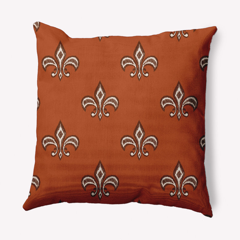 Coussin décoratif carré Fleur De Lis, 18 po x 18 po, Terre de Sienne