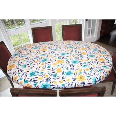 Red Barrel Studio® Deluxe Elastic Edged Flannel Backed Vinyl Fitted Table Cover - Oblong/Oval - Fits Tables Up To 48" W X 68" L in , 48" x 68"
