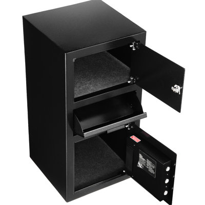 Coffre-fort robuste de 3,6 pieds cubes, fente à l'avant, noir, deux compartiments, coffre-fort à alarme avec fente et clavier numérique, idéal pour la maison de bureau, système de rangement à 3 niveaux, déverrouillage