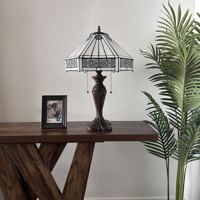 Vergara Tiffany Table Lamp White Stained Glass Hexagon LED Bulbs Included 16'W*16"D*24"H
