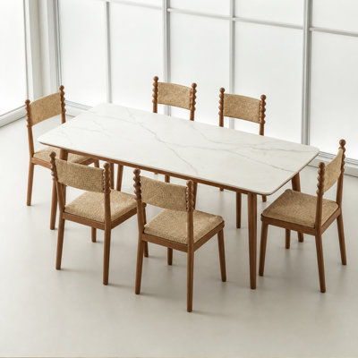 6 - Person White Rectangular Sintered Stone Stone Tabletop Dining Table Set