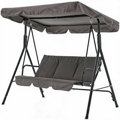 Balancelle d'extérieur 3 places avec auvent réglable, accoudoirs, tissu respirant respirant, structure en acier robuste et imperméable, banc oscillant pour le jardin, bord de piscine - gris - 10z