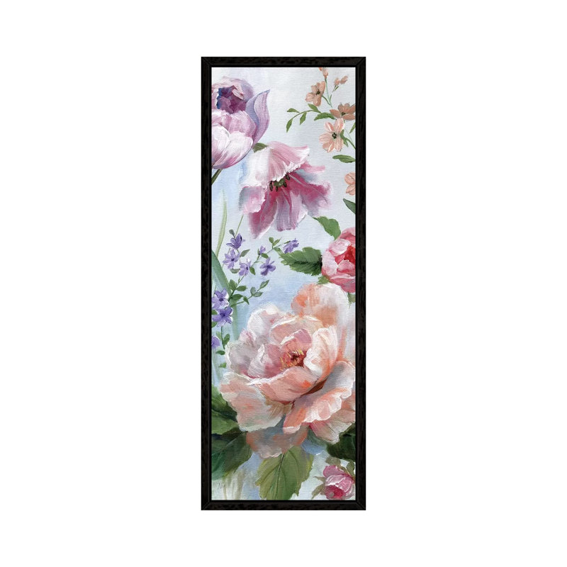Romantic Botanical II by Nan - Panoramic Painting on Canvas, Black Framed, 30.48 cm H x 91.44 cm W