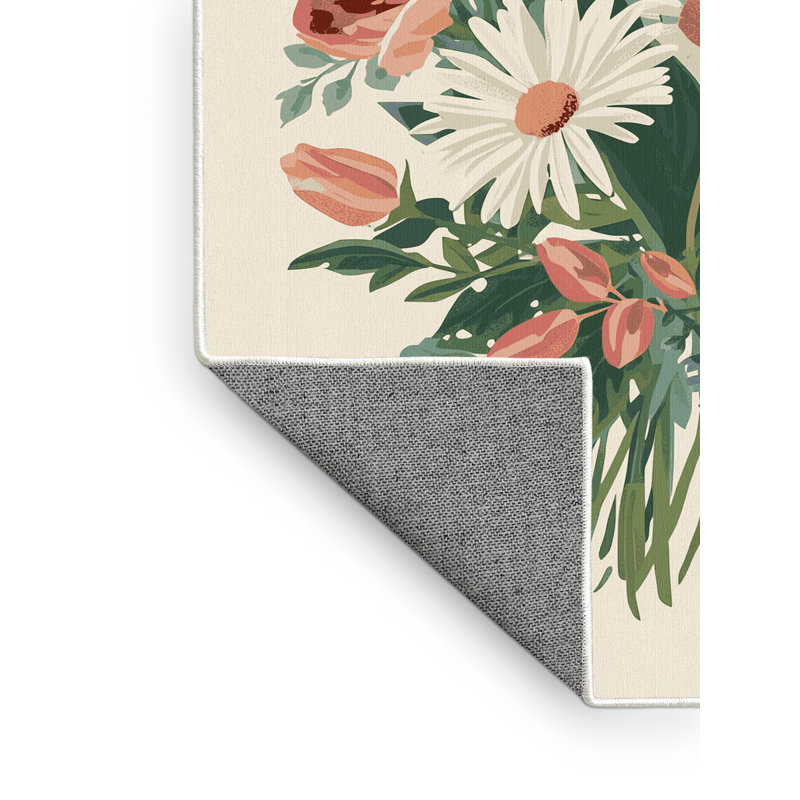 Tapis beige moderne et contemporain lavable à la machine à motif abstrait artésien de Pâques - reliure blanche, 3x5