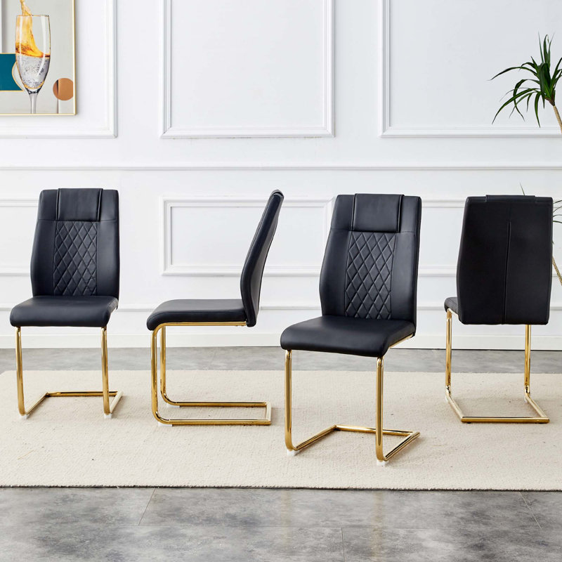 Chaises de salle à manger en similicuir, 4, Noir, Doré