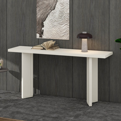 Stylish Console Table With Pine Veneer Top And Geometric Legs, Modern MDF Entryway Table For Living Room, Study, And Dining Room