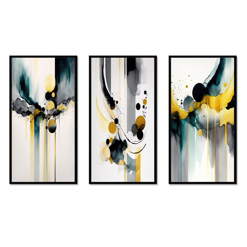 «Abstract Transitional Shapes I», 3 pièces sur toile, Noir, H 40 po x l 60 po