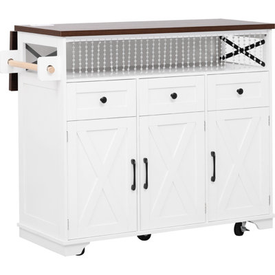 Kitchen Island With Drape Of Beads, Rolling Cart Power Outlet, Drop Leaf, 3 Doors, Drawers, Internal Iron Shelf, For & Dining Room, White Beaded Curtain, Cabinets, Leaf Table, Adjustable Shelves,