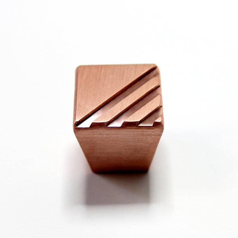 Pyramid Square Knob, Brushed Lacquered Copper