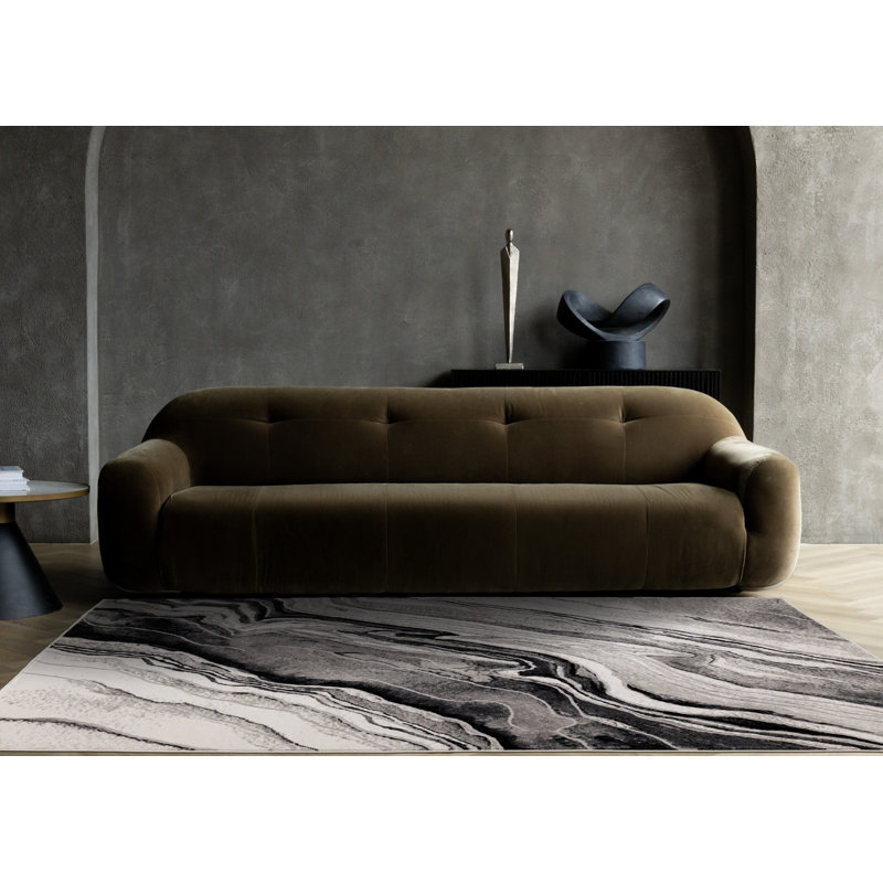  Ocossio Grey Black Modern Abstract Waves Area Rug, Rectangle 7'9" x 10'6"