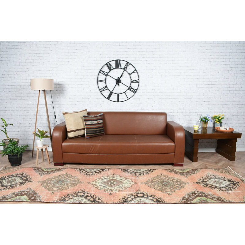 Tapis de couloir turc rétro en médaillon orange et menthe pour un décor de couloir élégant et une présentation de tapis long unique