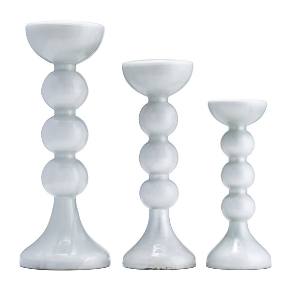 Sagebrook Home Glass Bubbly Candle Holder - Contemporary Tall White Enamel Decorative Tabletop Holder for Tealights or Votive... 